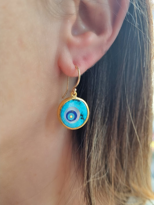 Special Embroidered Turquoise Evil Eye Earrings