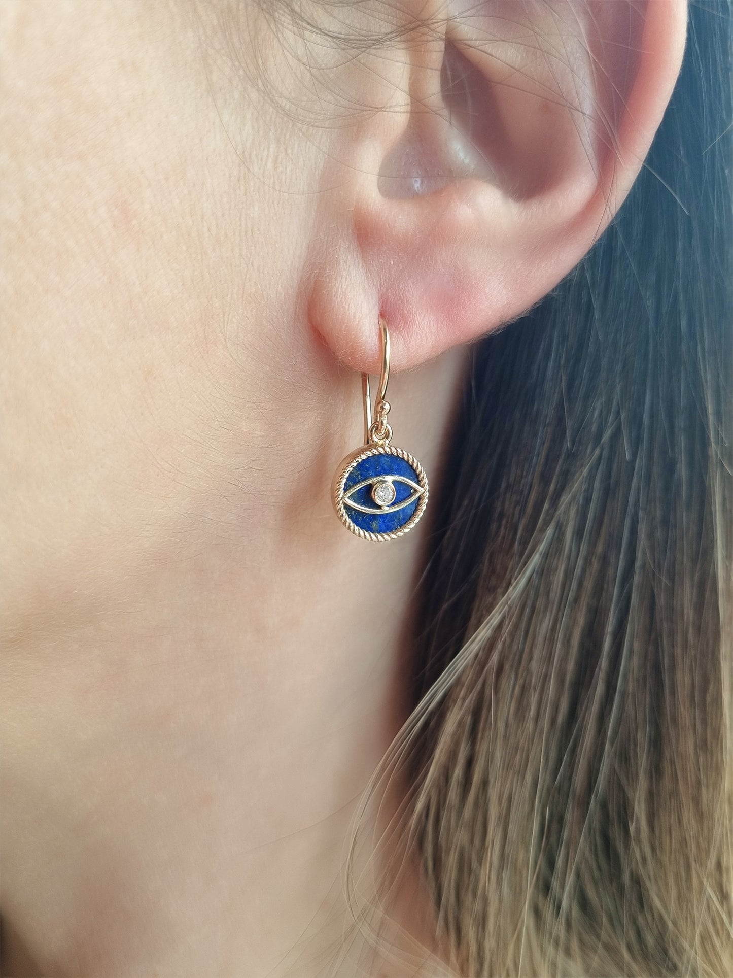Evil Eye Earrings - Lapis and Diamond