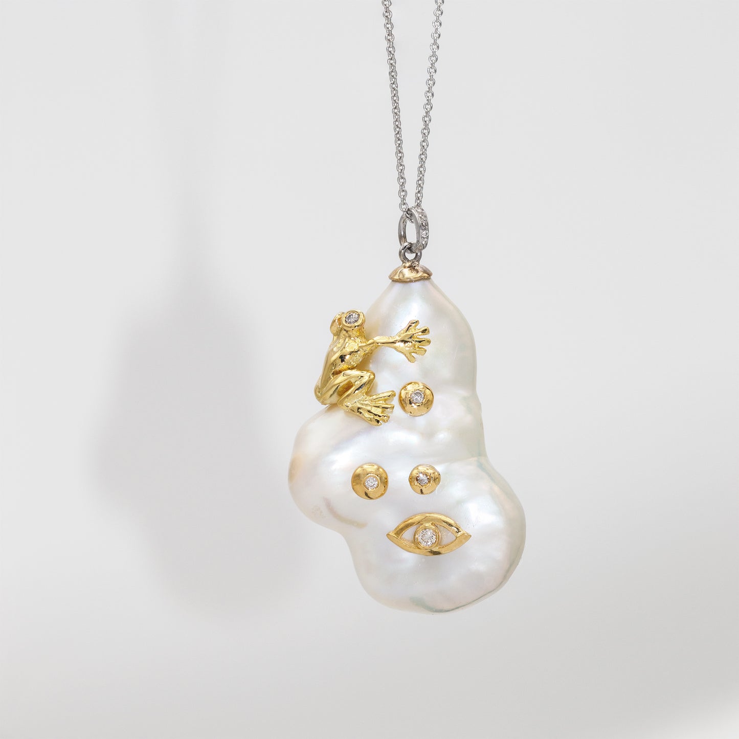 Amorphous Pearl - Frog and Evil Eye Necklace