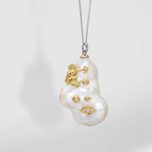 Amorphous Pearl - Frog and Evil Eye Necklace